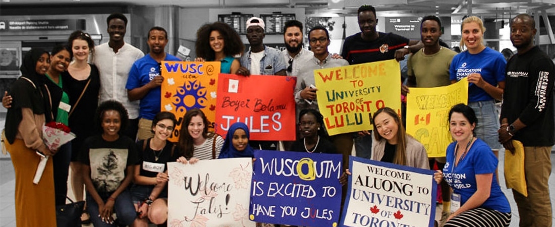 Les membres du Comité local souhaitent la bienvenue aux étudiant.e.s nouvellement arrivé.e.s à Toronto dans le cadre du Programme des étudiantes et étudiants réfugiés. Canada 2018.